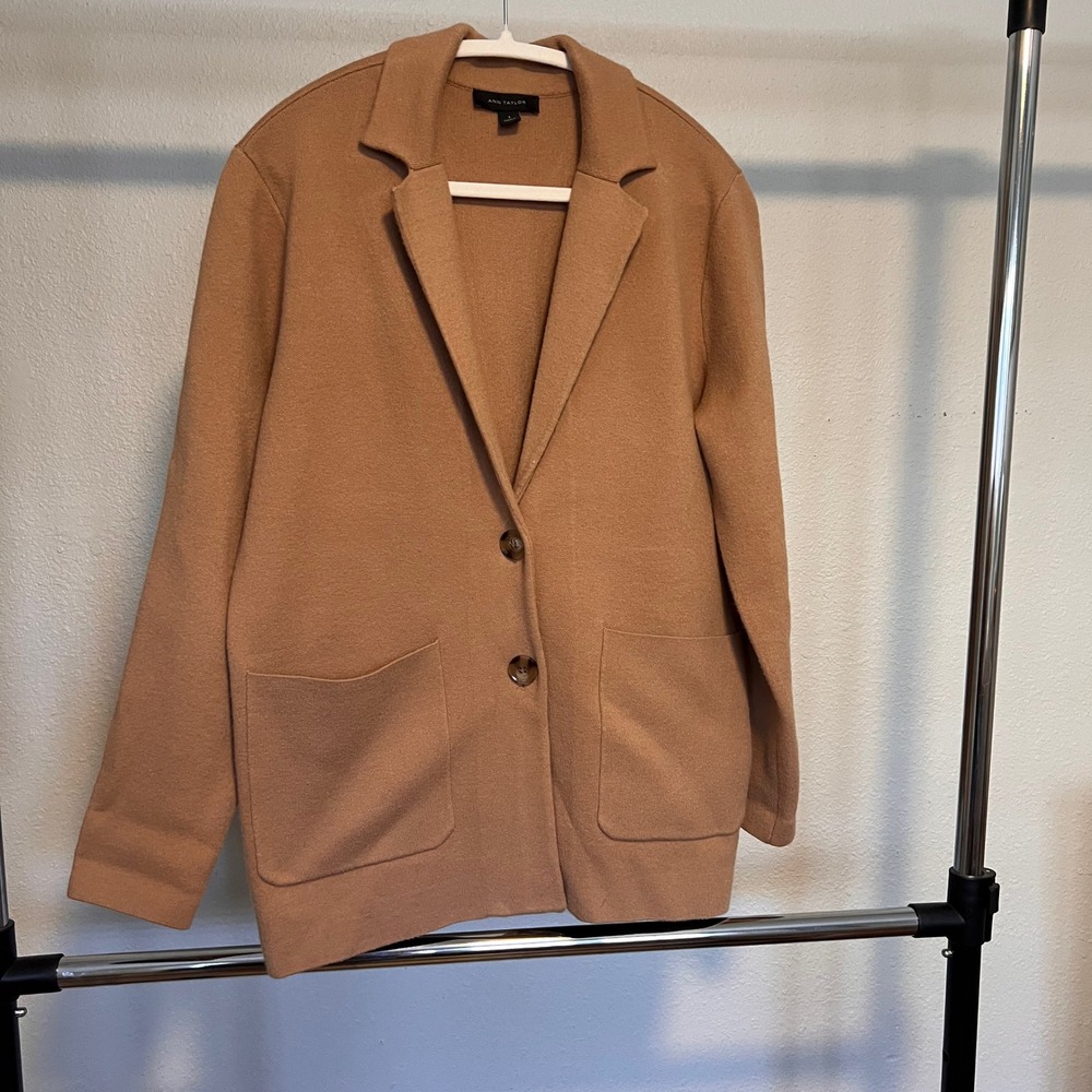 Ann Taylor‎ Women's Beige Knit Blazer Jacket - Casual Chic Career